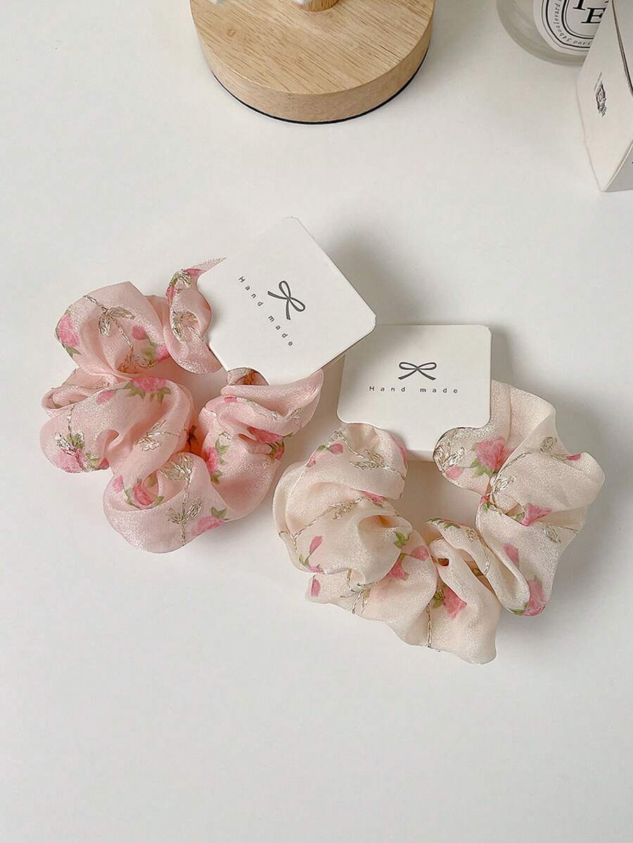 Floral Satin Ribbon Scrunchie Set