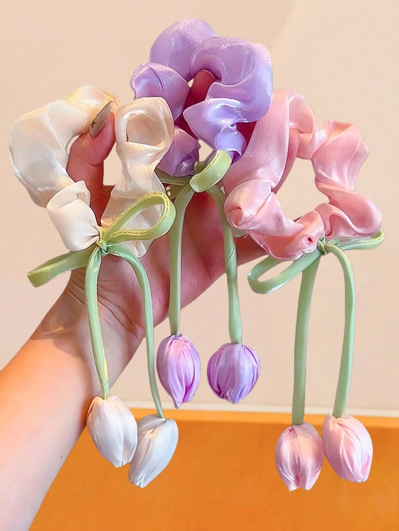 Sheer Floral Scrunchie Set